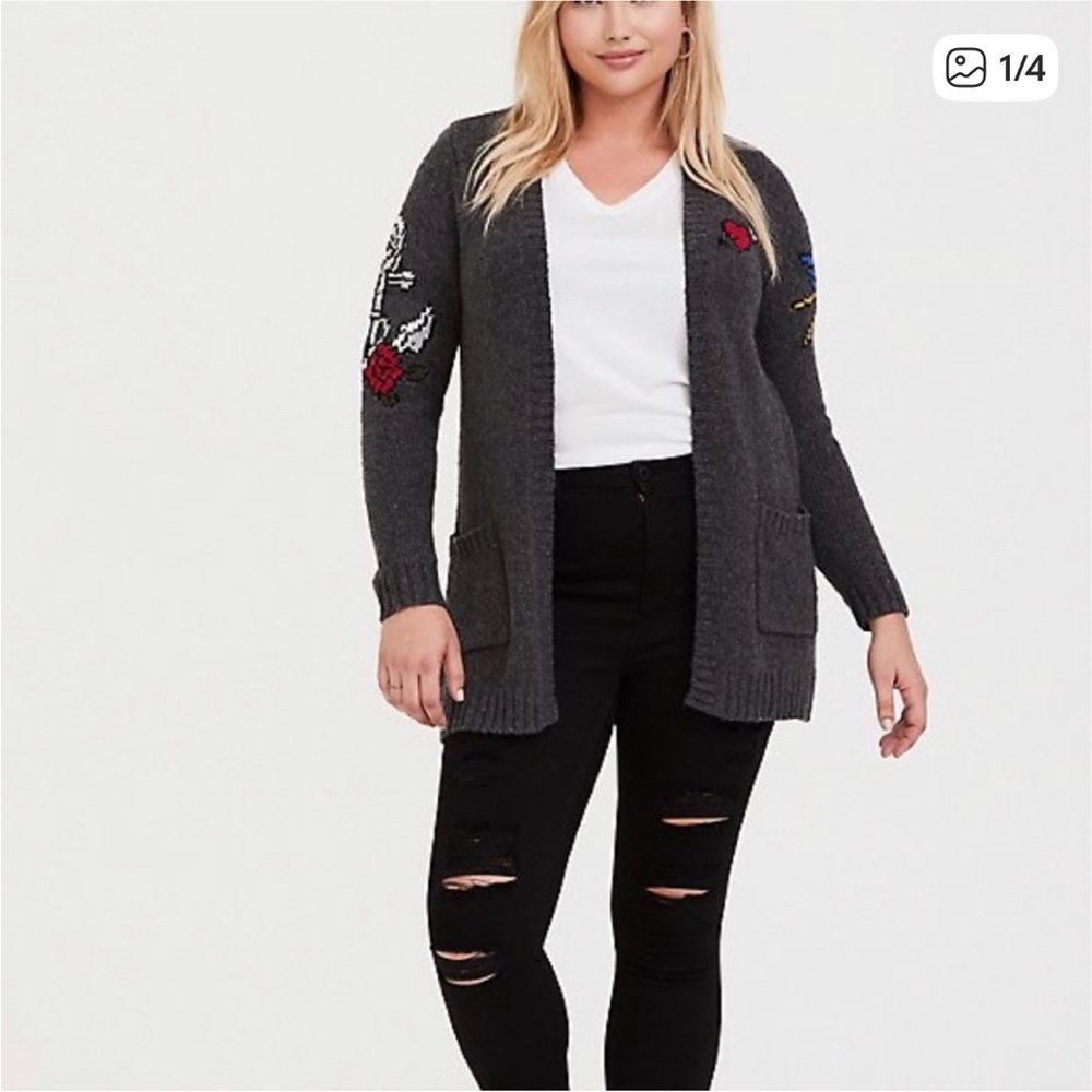 Gray Embroidered Women's Cardigan from Torrid